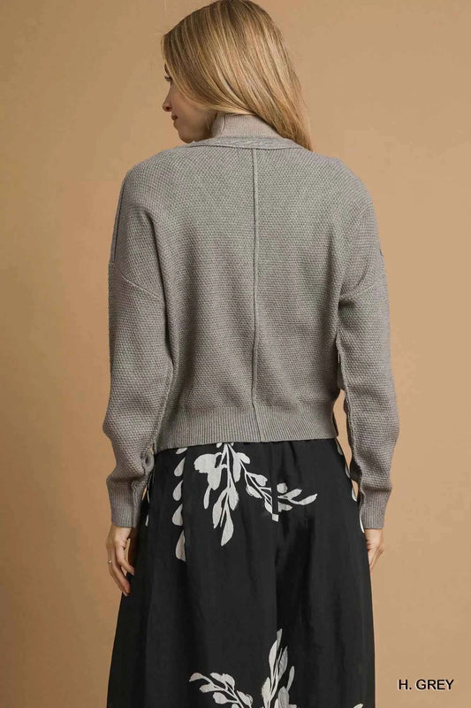 Umgee Chunky Cable Knit V-Neck Button-Up Cardigan - TreUS