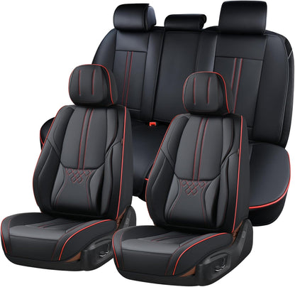 Car Seat Covers Full Set, Front and Rear Seat Covers for Cars, Leatherette Auto Seat Protectors Car Interior Accessories, Car Seat Cushions Fit for Most Sedans SUV Pick-Up Truck, Winered
