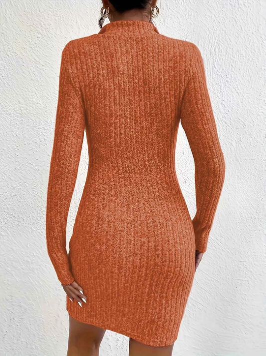 Ribbed Knit Bodycon Mini Dress with Zipper - TreUS