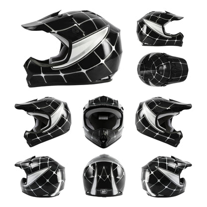 Helmet for Kids Black Spider with Goggles & Gloves 