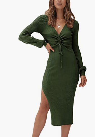 Women's Lantern Sleeve Deep V Ruffle Dress