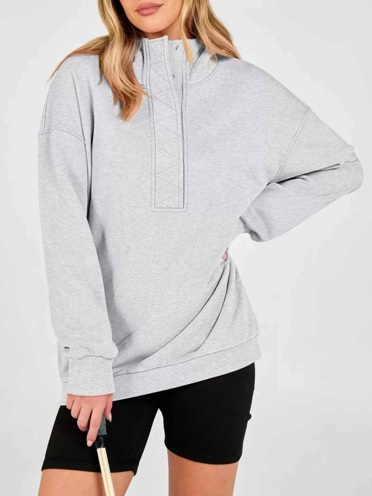 Half Snap Dropped Shoulder Hoodie-Tre(INT8D)