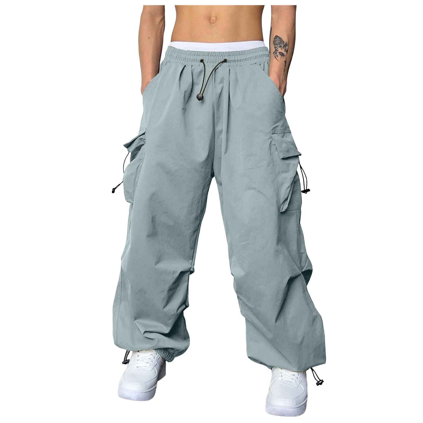 Mens Baggy Cargo Pants Casual Parachute Cargo Pants Loose Fit Hip Hop Harem Pants with Pockets-US