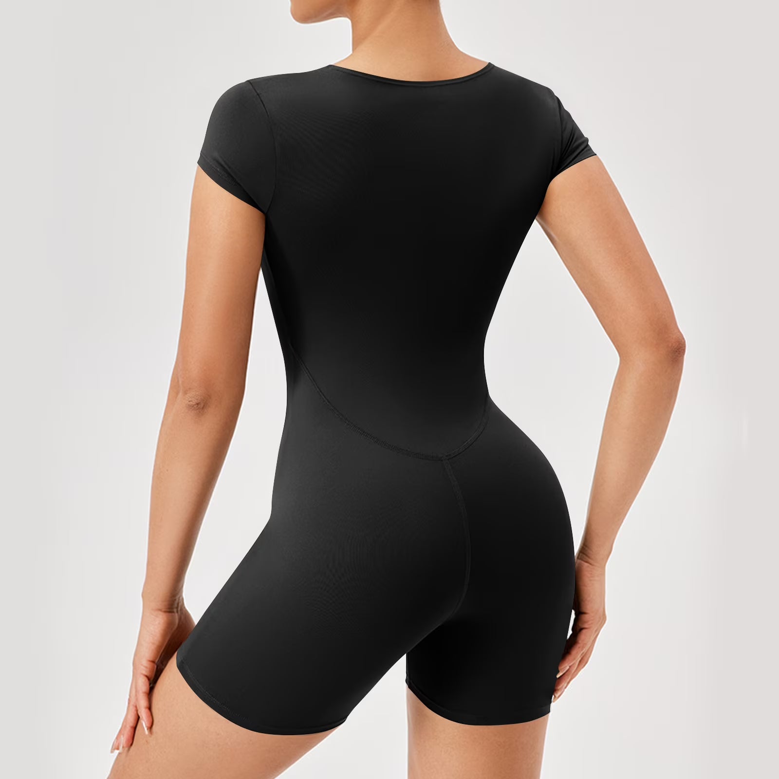 “SCULPTIQ™ 360 SHAPE SUIT” Shapewear Bodysuit for Women Tummy Control Short Sleeve Bodysuits Butt Lifting Shorts One Piece Body Shaper - Black L - PERSSIA