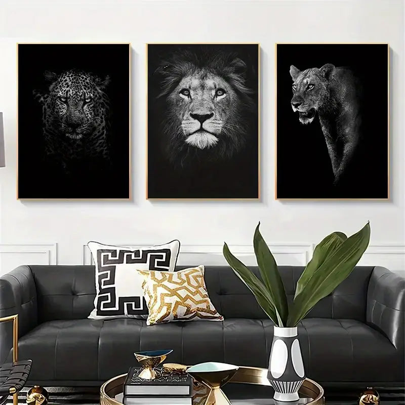 Perssia LionMajesty™ 3‑Piece Canvas Set — Modern Wildlife Wall Art (15.7" × 23.6") - PERSSIA