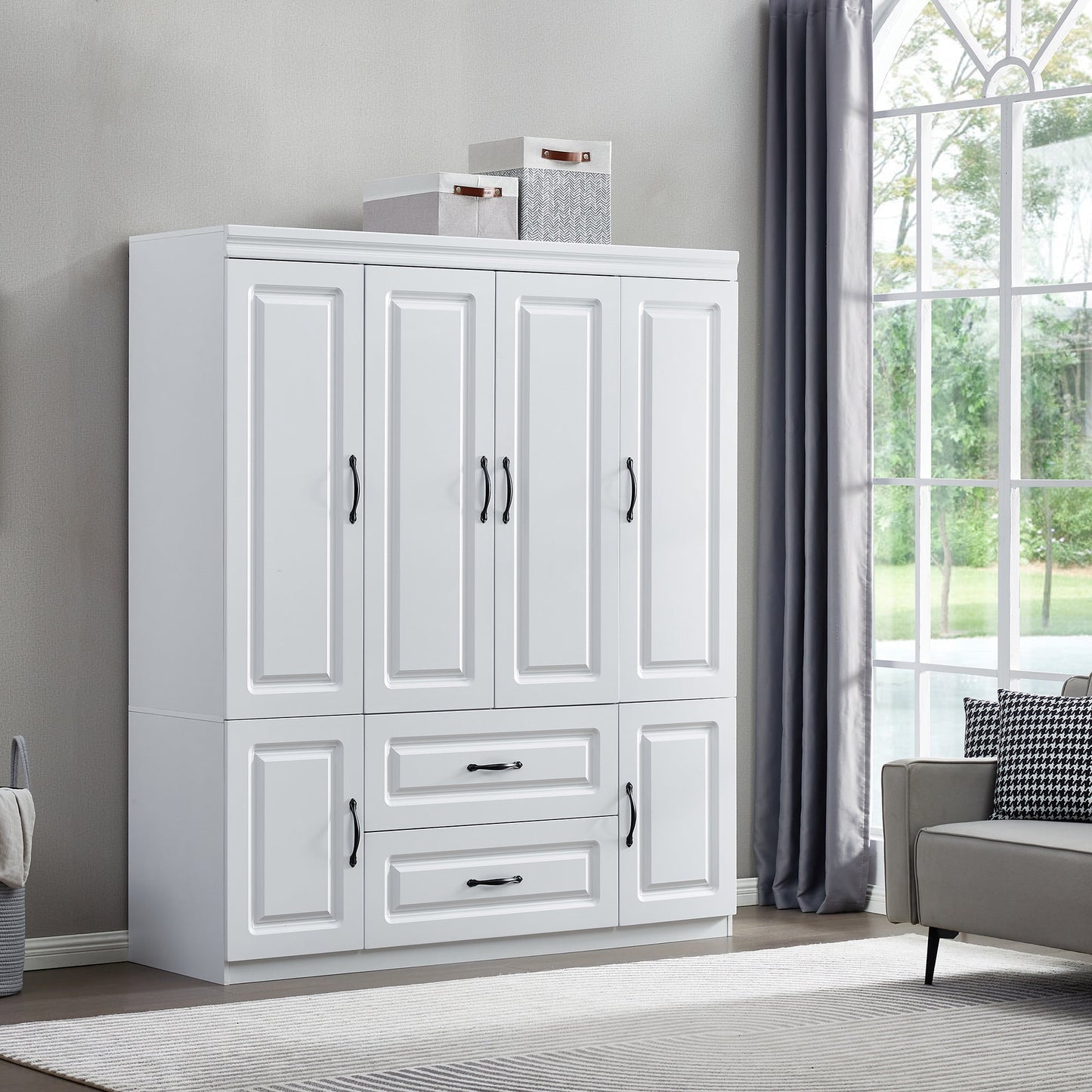 Perssia YG‑15 GrandWard™ — 74" White Freestanding Solid Wood Wardrobe Closet - PERSSIA