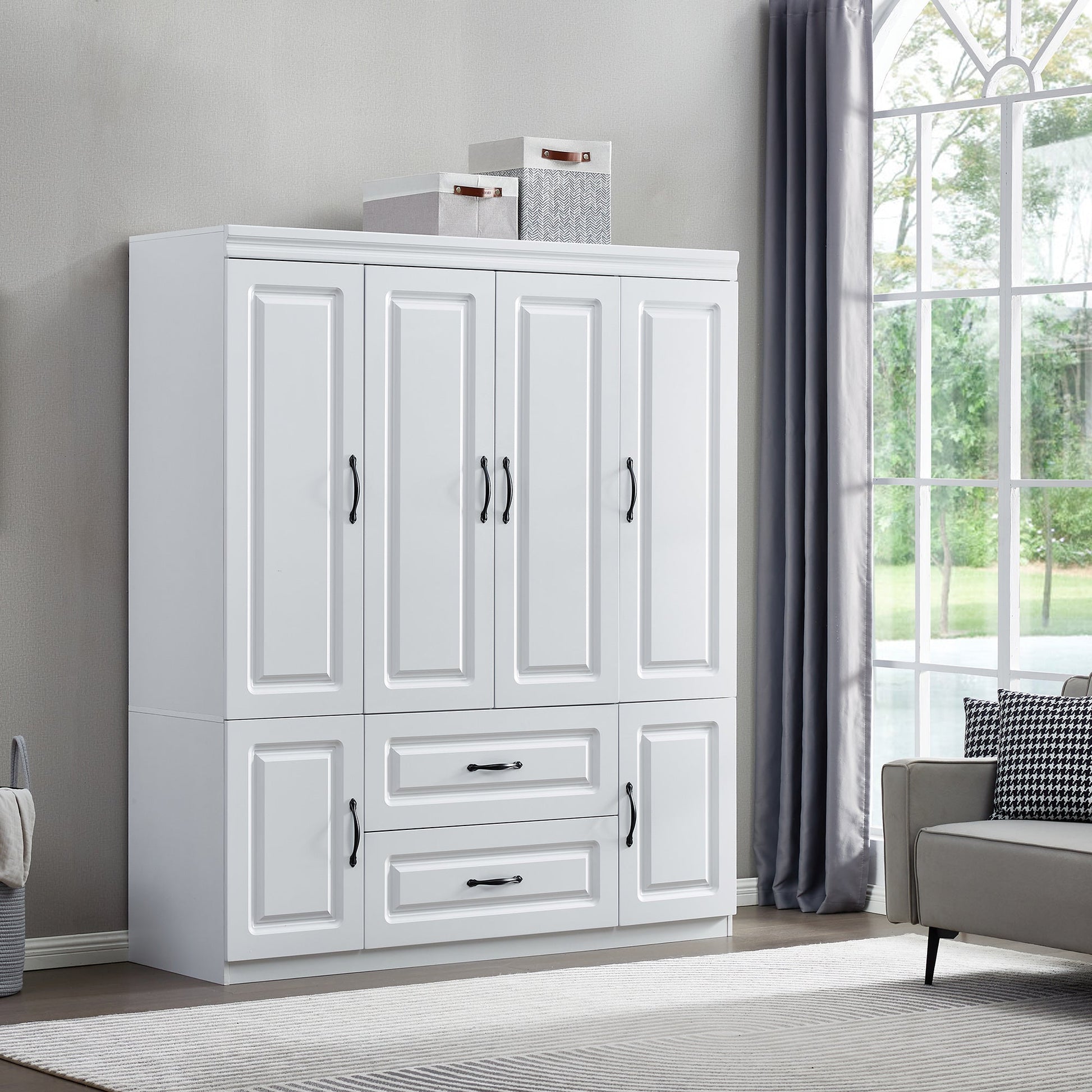 Perssia YG‑15 GrandWard™ — 74" White Freestanding Solid Wood Wardrobe Closet - PERSSIA