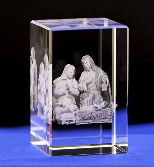 Perssia CrystalFaith™ — 3D Engraved Jesus &amp; Cross Crystal Ornaments (White Crystal | 50×50×80 mm) - PERSSIA