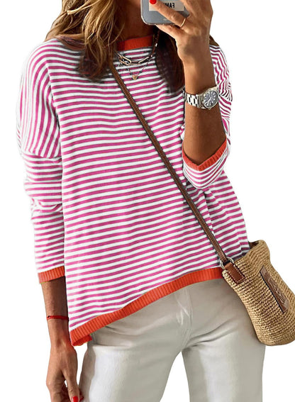 ATHMILE Striped Color Block Knit Sweater – Pink X-Large-US2D