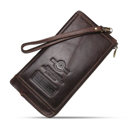 2022 Men Wallet Clutch Genuine Leather Brand Rfid Wallet Male Organizer Cell Phone Clutch Bag Long Coin Purse Free Engrave