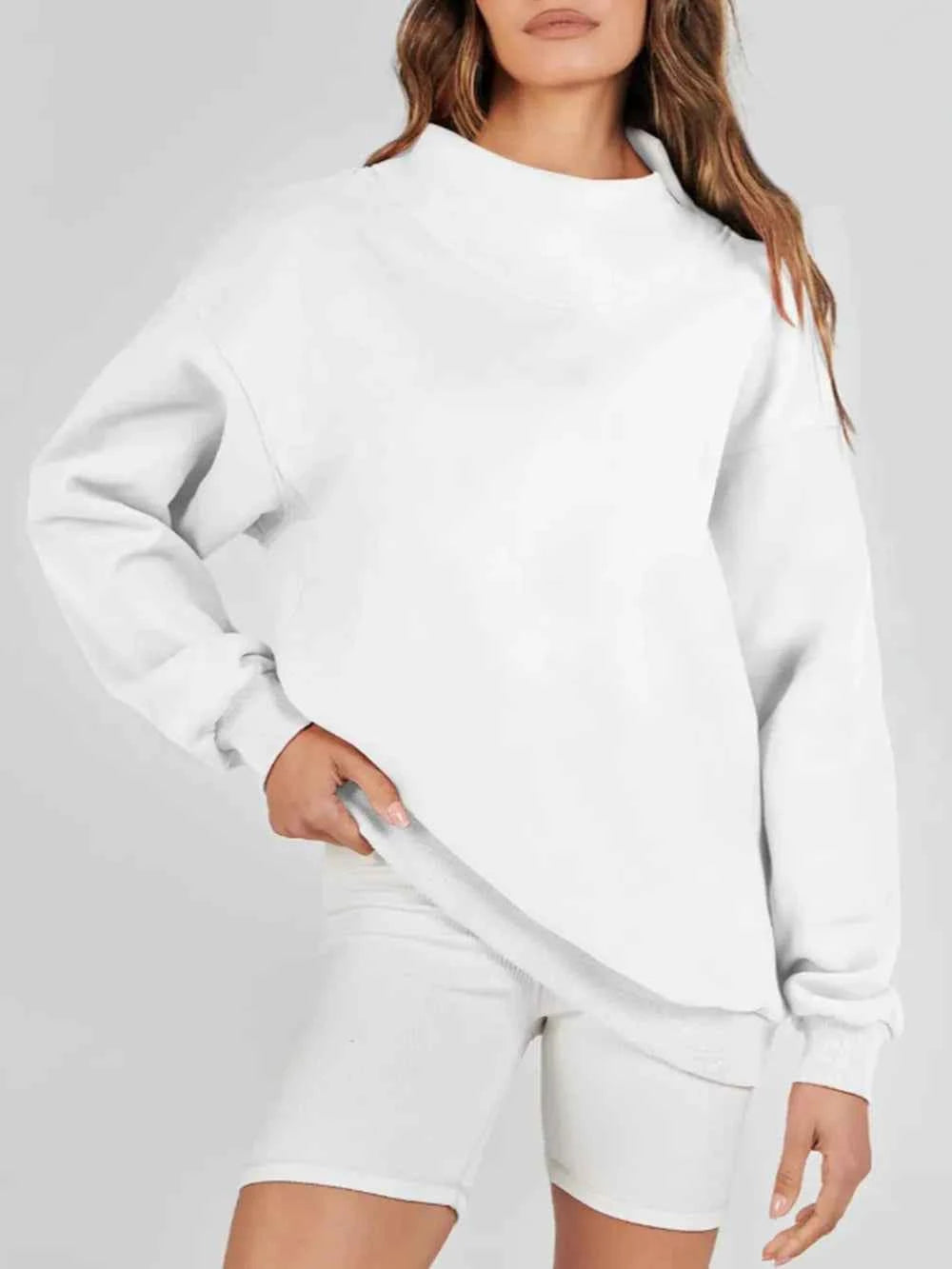 Mock Neck Drop Shoulder Long Sleeve Sweatshirt-Tre(INT8D)