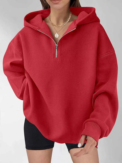 Oversized Quarter-Zip Hoodie-Tre(INT8D)