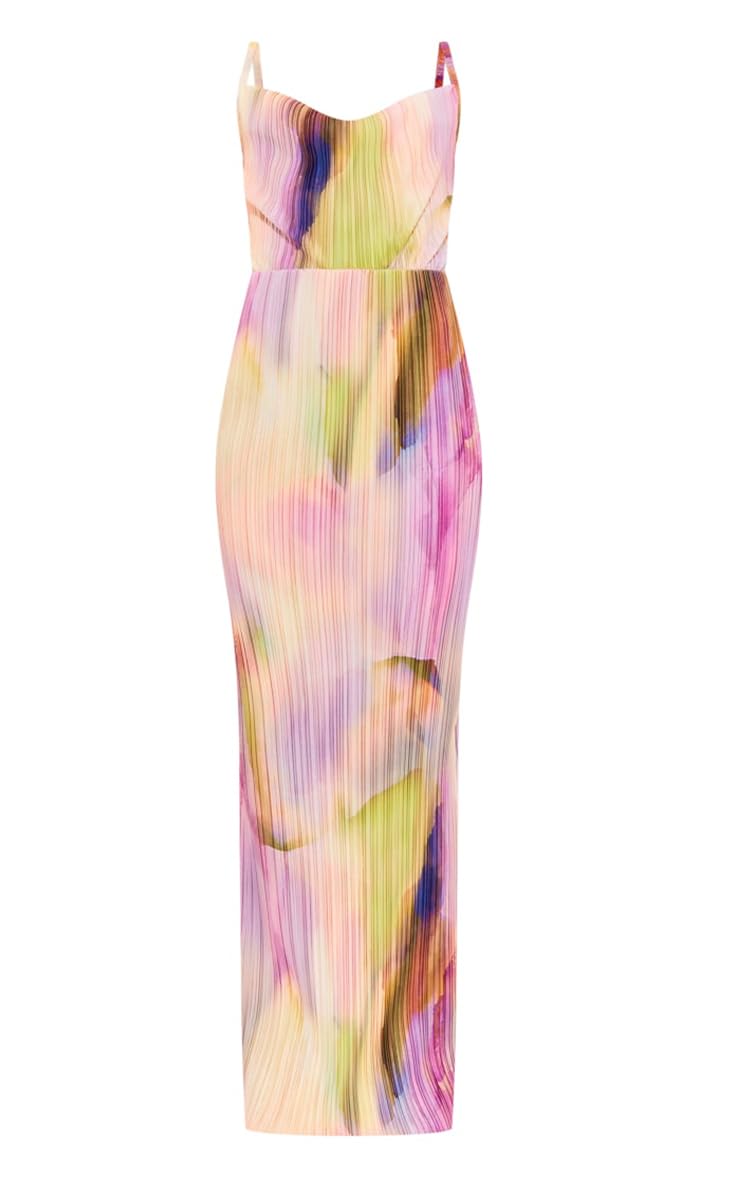 Perssia PlisséPetal™ Floral Plissé Maxi Dress — Pink (M) Summer Floral Dress Sexy Strap Shoulder Pleated A Line Wedding Guest Dresses for WomenPinkMedium - PERSSIA
