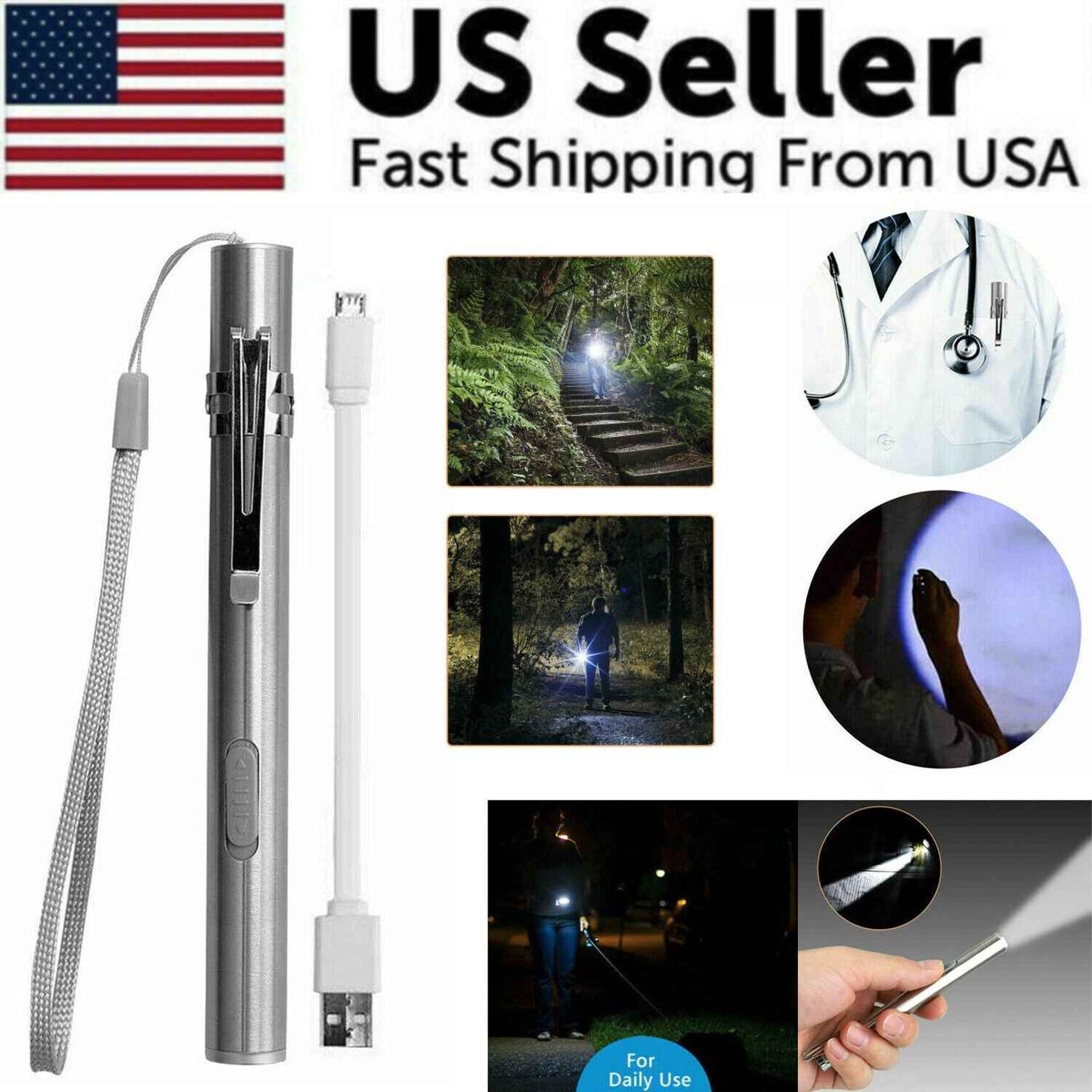 Perssia LuxeBeam™ Mini Tactical Flashlight — USB‑Rechargeable Stainless Steel EDC Light