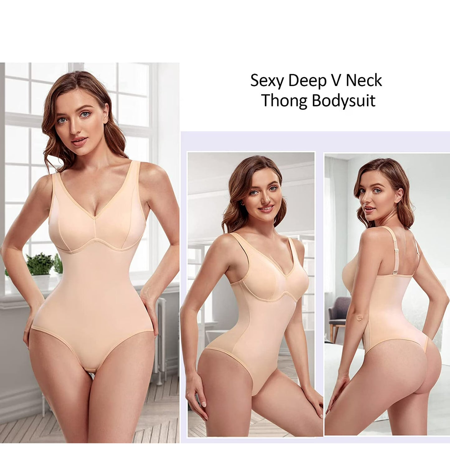 “LUMISNATCH™ LACE SCULPT BODYSUIT” MERYOSZ Shapewear Bodysuit Tummy Control Body Shaper for Women V Neck Bodysuits Thong Lace Camisoles Jumpsuit Tops (Beige X-Large)