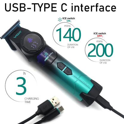 V-946 Professional Ice Tech Hair Trimmer DLC Blade 0 Gap 8000RPM Brushless Blue Ceramic for Men Beard Trimming Grooming