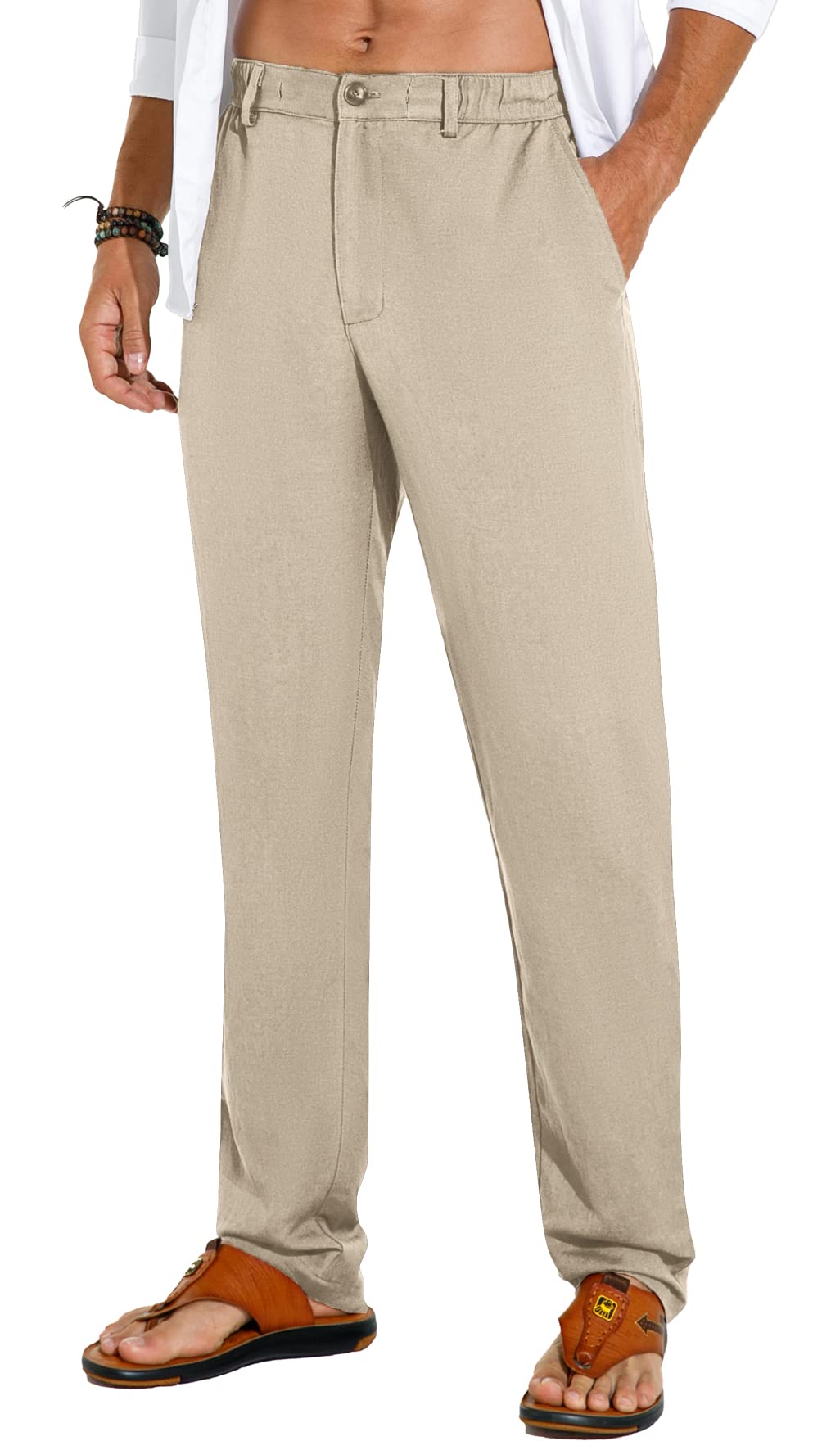 Sailwind Mens Summer Beach Linen Pants Casual Lightweight Elastic Waist Drawstring Loose Pants-US