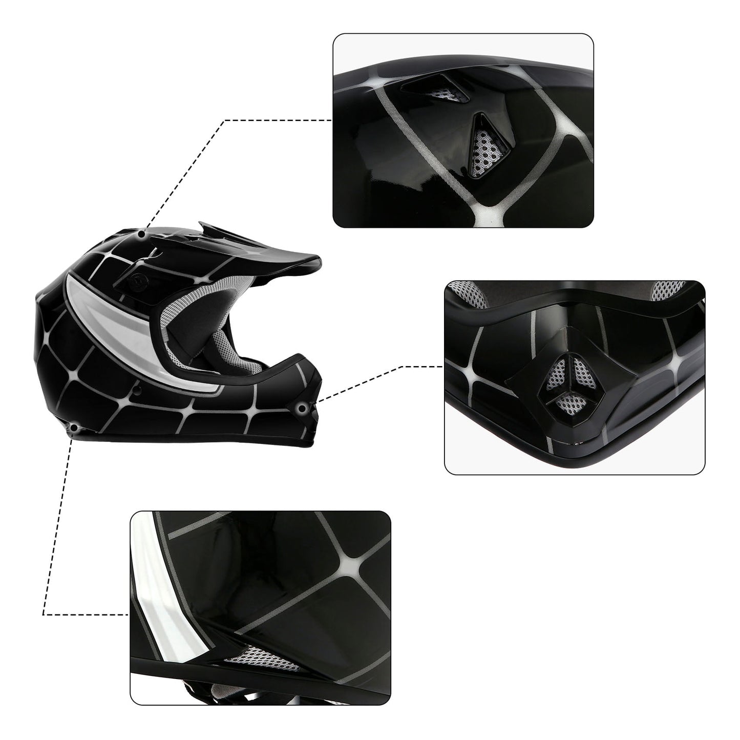 Helmet for Kids Black Spider with Goggles & Gloves 