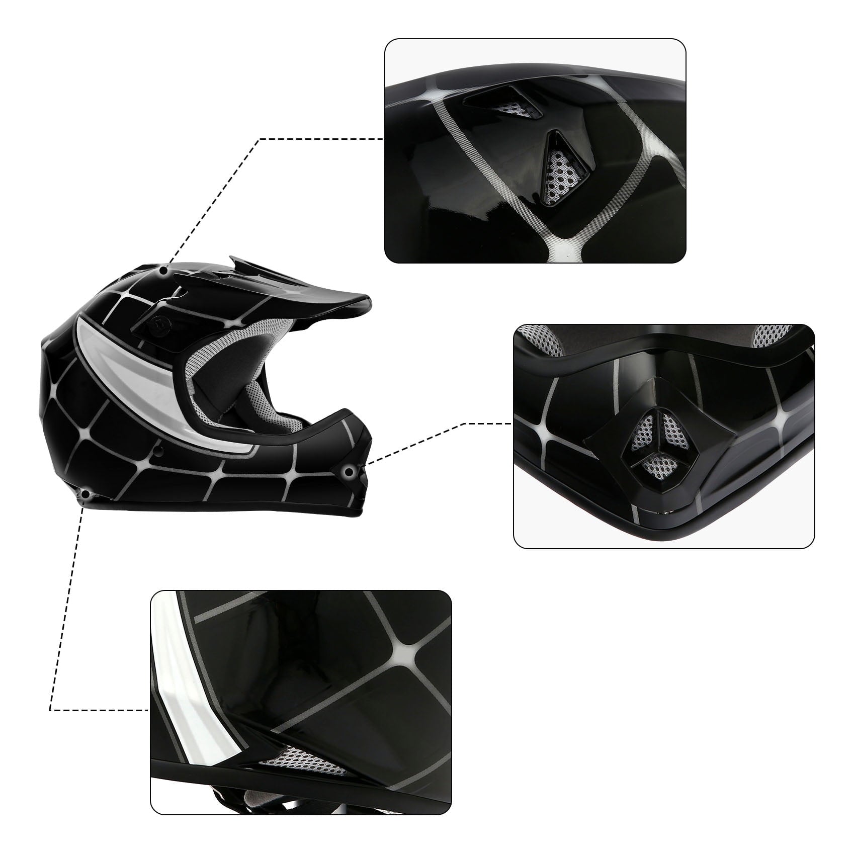 Helmet for Kids Black Spider with Goggles & Gloves 