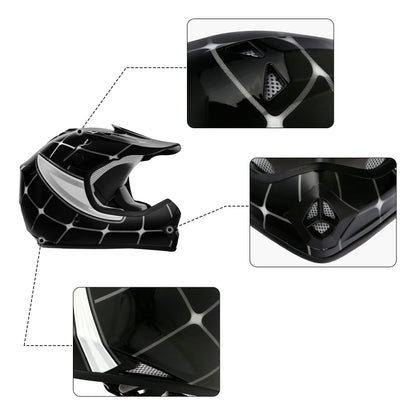 Helmet for Kids Black Spider with Goggles & Gloves 
