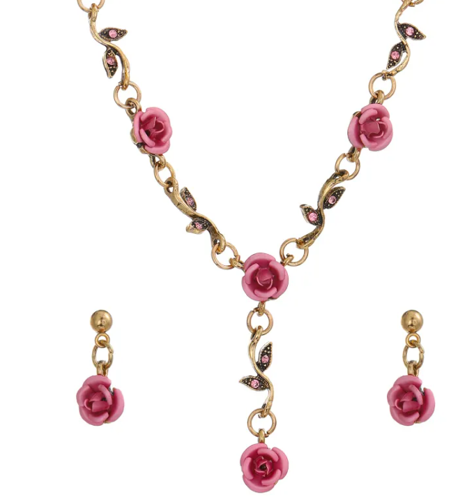 Perssia Timeless Rose™ Jewelry Set — Vintage 3‑Piece Necklace, Bracelet & Earrings - PERSSIA