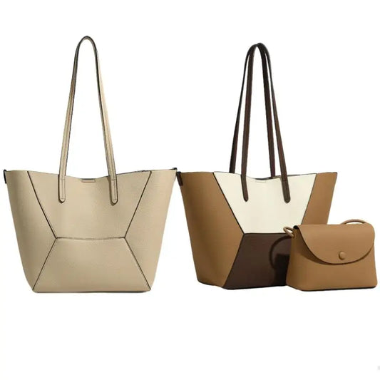Luxury Vintage Shoulder Bag with Matching Purse,Splicing Contrast Color Women Tote Bag,Large Capacity Commuting Everyday Handbag