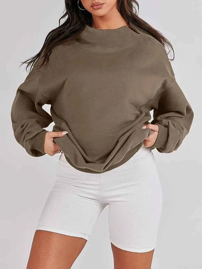 Mock Neck Drop Shoulder Long Sleeve Sweatshirt-Tre(INT8D)