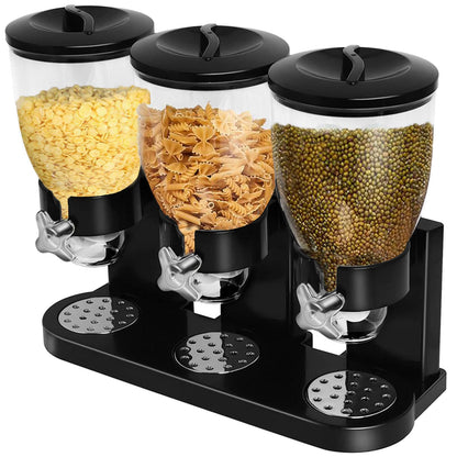 Perssia TriServe™ Large‑Capacity Cereal & Dry Food Dispenser Cereal Dispenser Countertop (Black) - PERSSIA