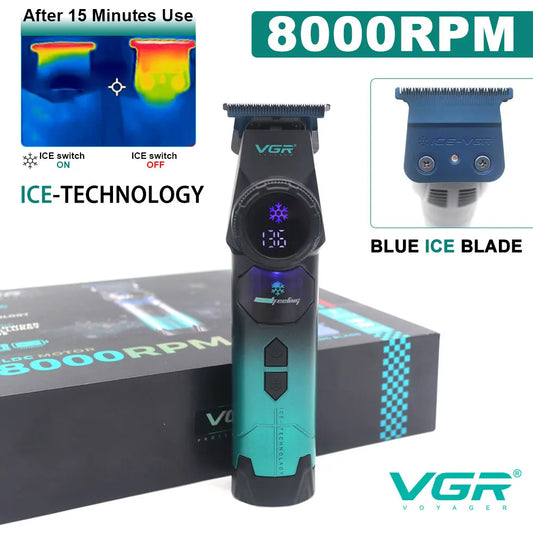 V-946 Professional Ice Tech Hair Trimmer DLC Blade 0 Gap 8000RPM Brushless Blue Ceramic for Men Beard Trimming Grooming