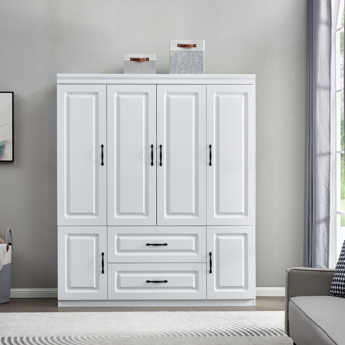 Perssia YG‑15 GrandWard™ — 74" White Freestanding Solid Wood Wardrobe Closet - PERSSIA