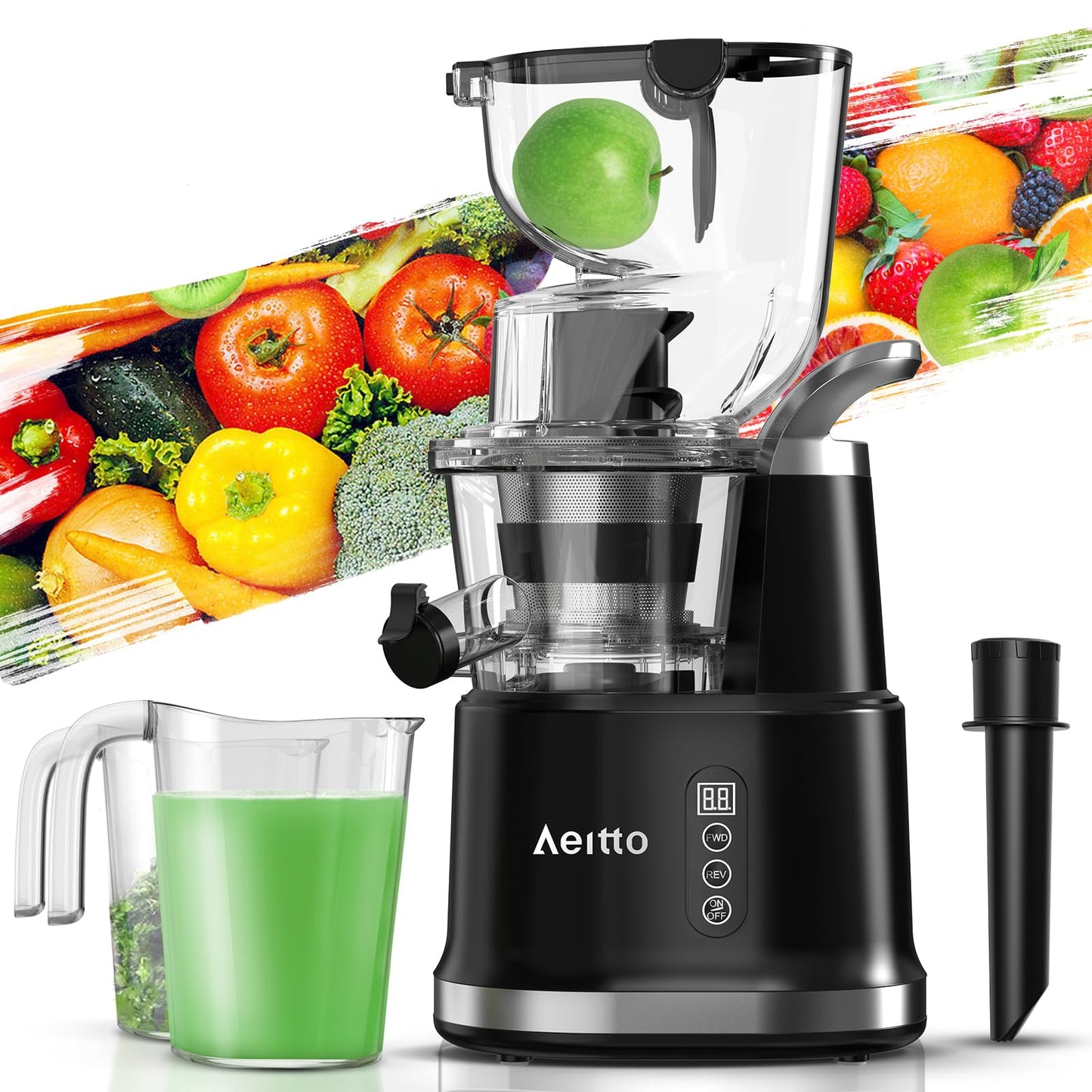 Perssia AeittoPro™ Cold Press Juicer with 3.3" Large Feed ChuteLarge CapacityHigh Juice YieldSlow Masticating Juicer for Fruits and Vegetables Self Feeding for Juice ExtractorBPA-FreeBlack - PERSSIA