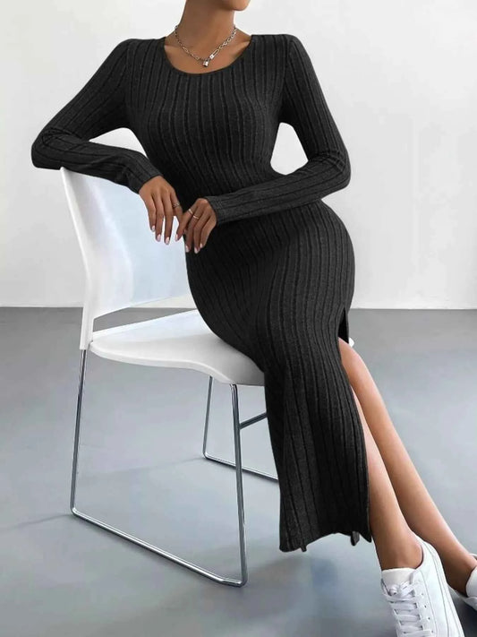 Full Size Ribbed Knit Bodycon Midi Dress Plus Size - TreUS