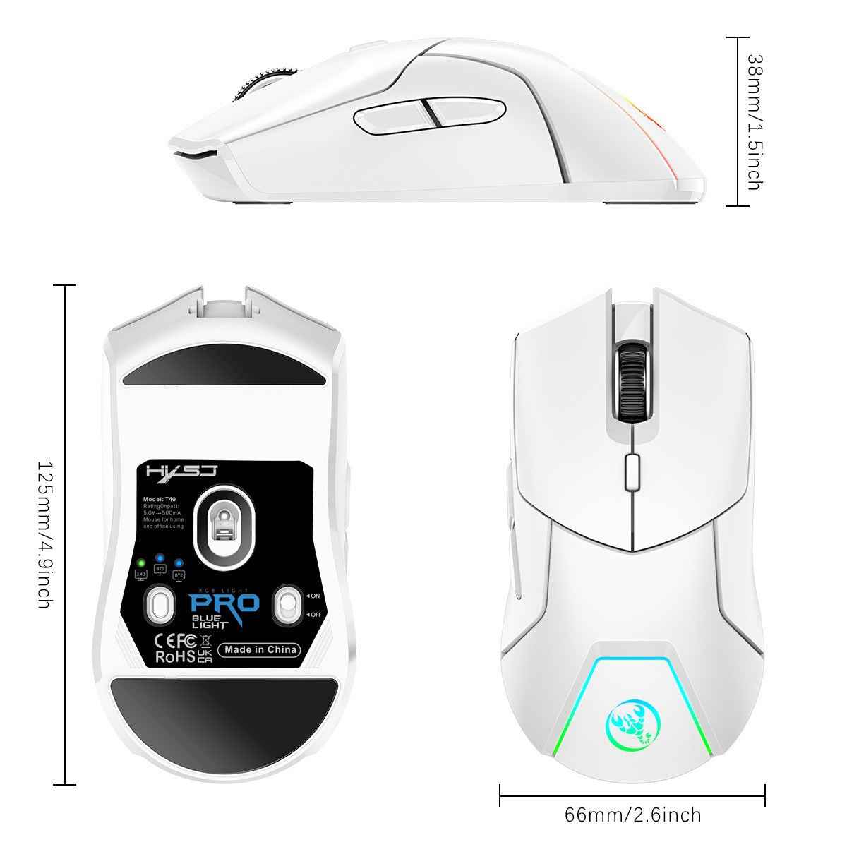 Perssia T40 TriLink™ Wireless Gaming Mouse — 3‑Mode • 4000DPI • RGB Style