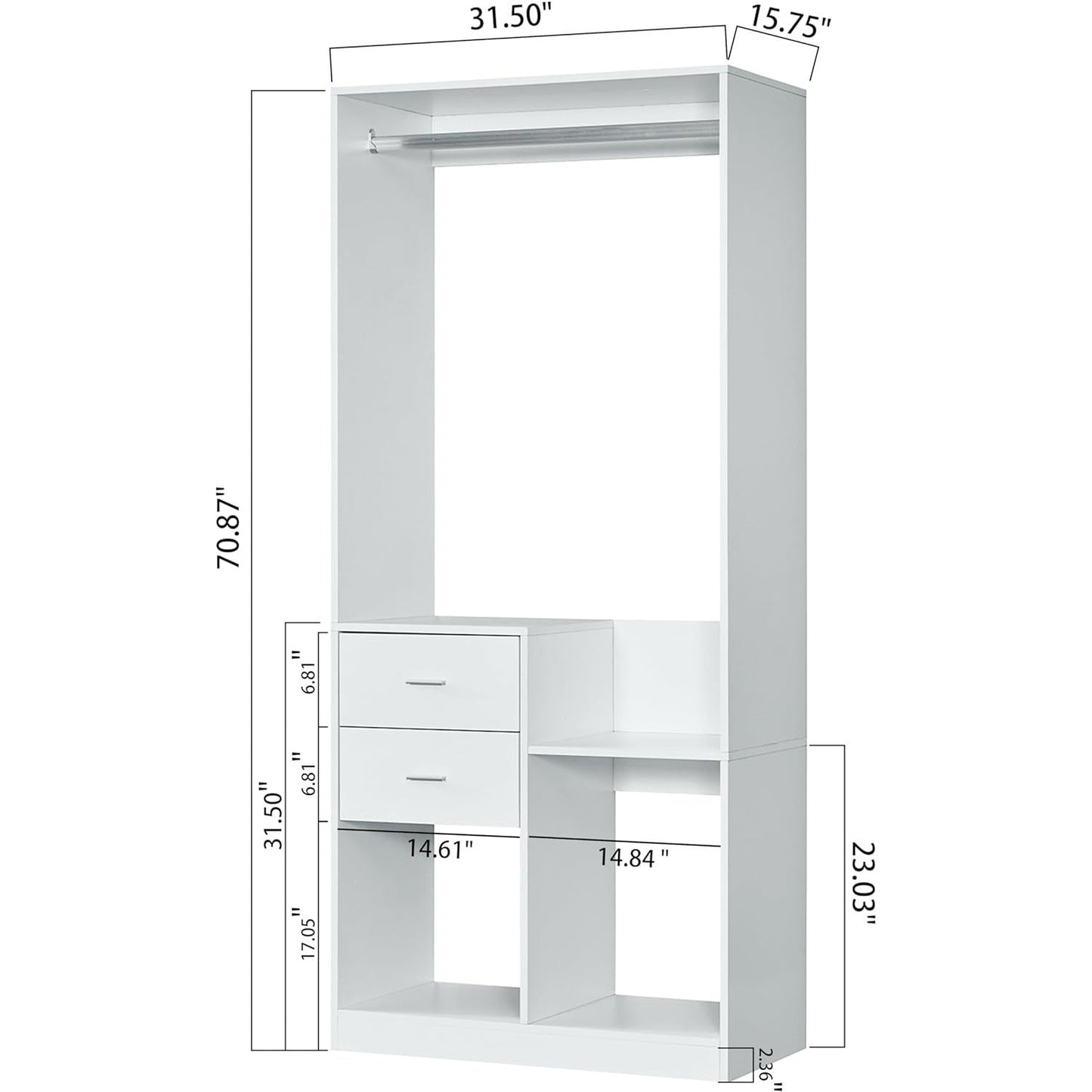 Perssia 302 ElevateCloset™ System — Freestanding Wooden Wardrobe Organizer with Drawers & Hanging Rods - PERSSIA