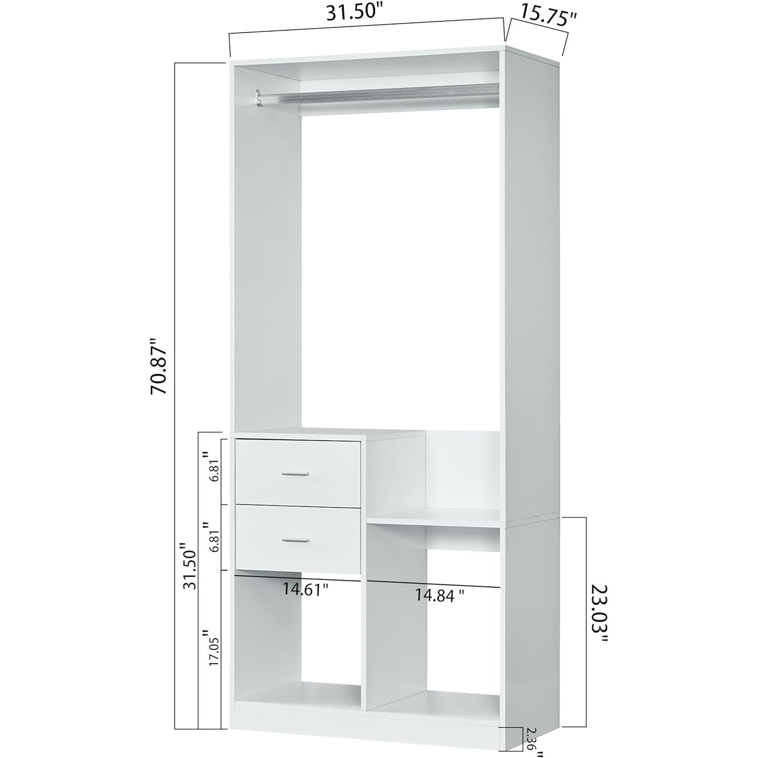 Perssia 302 ElevateCloset™ System — Freestanding Wooden Wardrobe Organizer with Drawers & Hanging Rods - PERSSIA