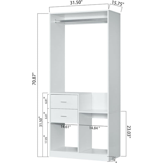 Perssia 302 ElevateCloset™ System — Freestanding Wooden Wardrobe Organizer with Drawers & Hanging Rods - PERSSIA
