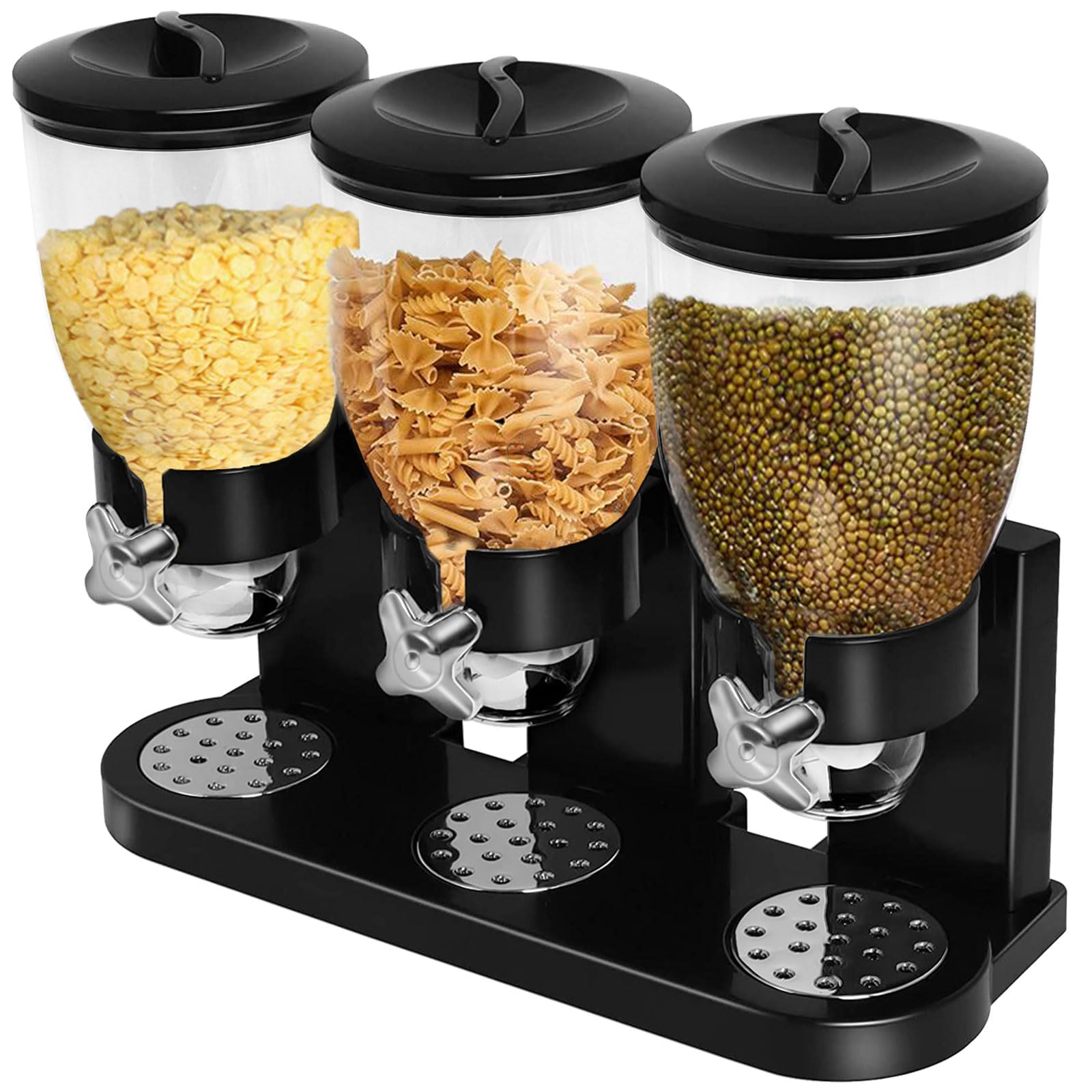 Perssia TriServe™ Large‑Capacity Cereal & Dry Food Dispenser Cereal Dispenser Countertop (Black) - PERSSIA