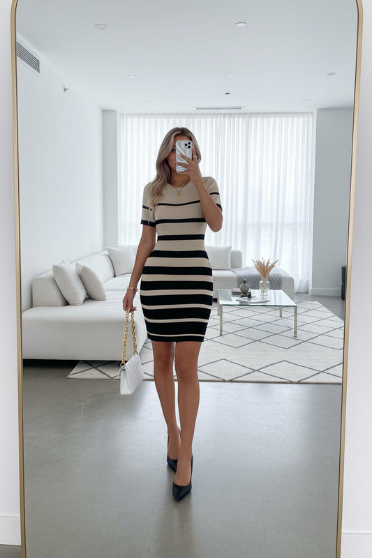 Striped Bodycon Knit Mini Dress - TreUS