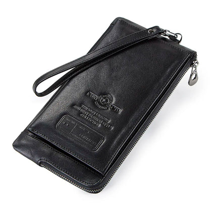 2022 Men Wallet Clutch Genuine Leather Brand Rfid Wallet Male Organizer Cell Phone Clutch Bag Long Coin Purse Free Engrave