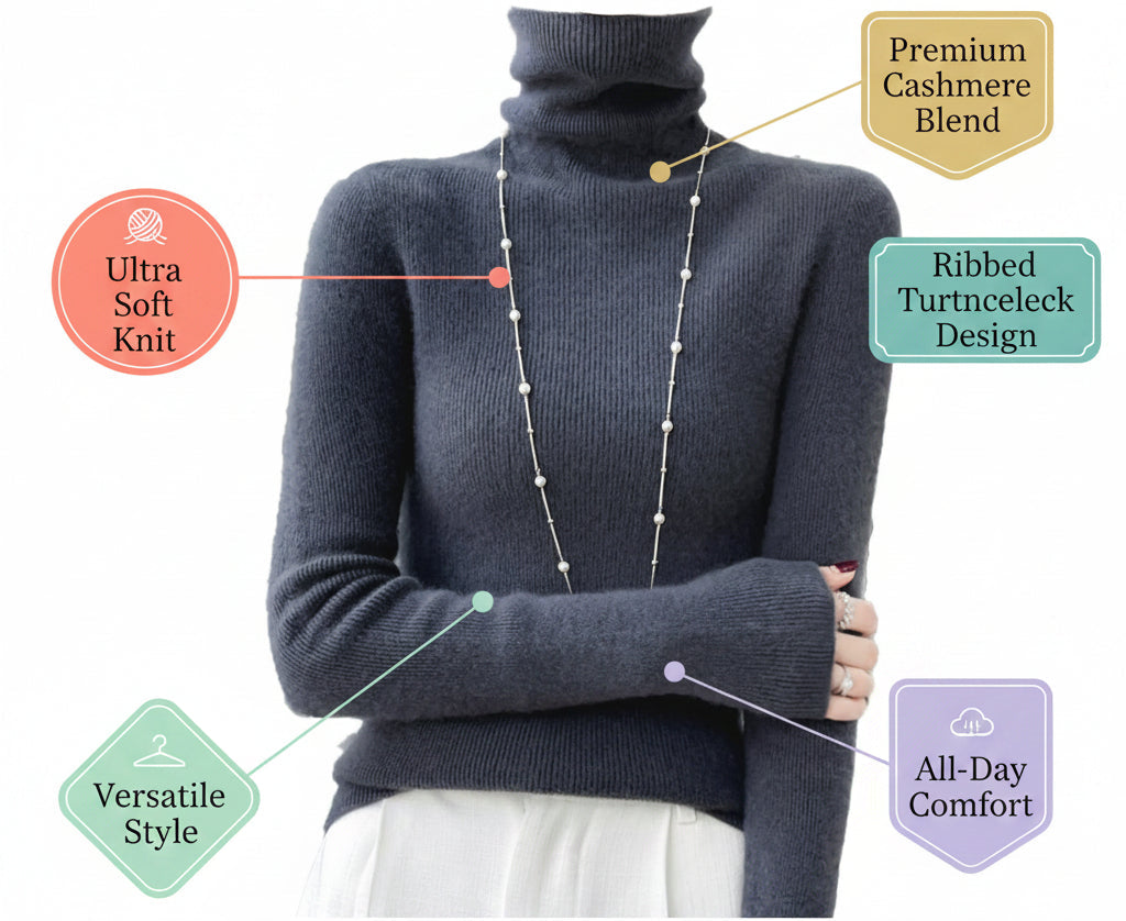 Womens Slim‑Fit Merino Wool Turtleneck Sweater – Solid Colors- Solid Colors-US2D