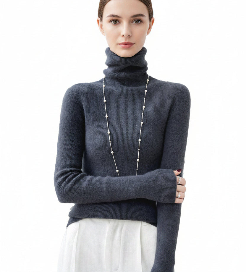 Womens Slim‑Fit Merino Wool Turtleneck Sweater – Solid Colors- Solid Colors-US2D