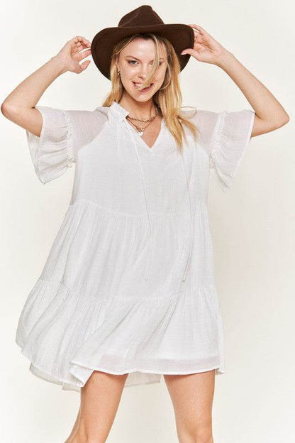 Ruffled Neck Tiered Mini Dress JBJ1054A