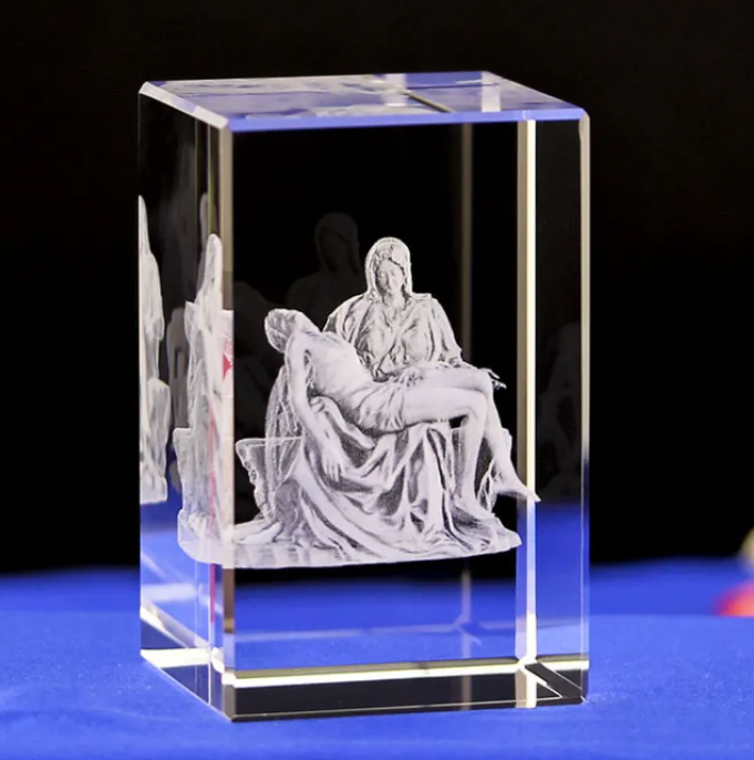 Perssia CrystalFaith™ — 3D Engraved Jesus &amp; Cross Crystal Ornaments (White Crystal | 50×50×80 mm) - PERSSIA