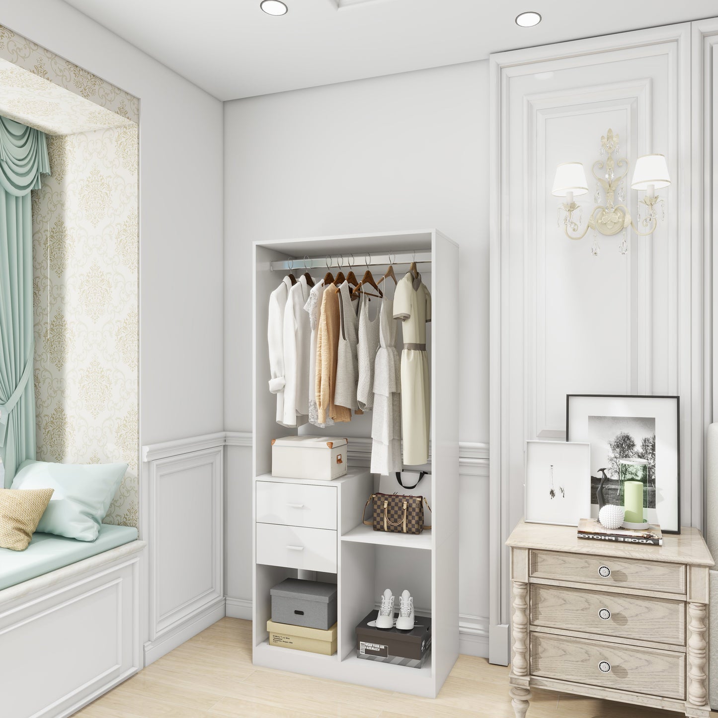 Perssia 302 ElevateCloset™ System — Freestanding Wooden Wardrobe Organizer with Drawers & Hanging Rods - PERSSIA