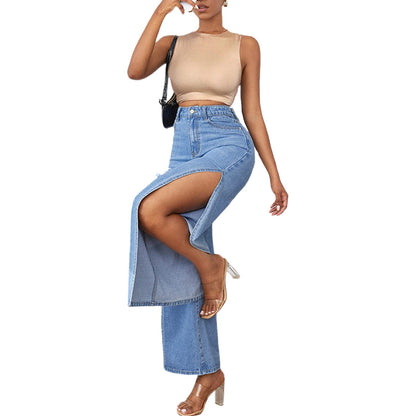 Perssia SlitCurve™ High‑Waisted Wide‑Leg Jeans — Ripped Distressed Side‑Slit Denim (S–3XL) - PERSSIA