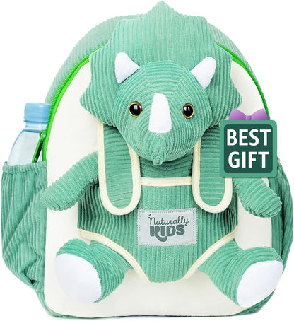 Green Triceratops Plush Stuffed Animal, Dinosaur Gifts for Kids 3-5, Dinosaur Backpack, Toddler Backpack for Boys, Girl