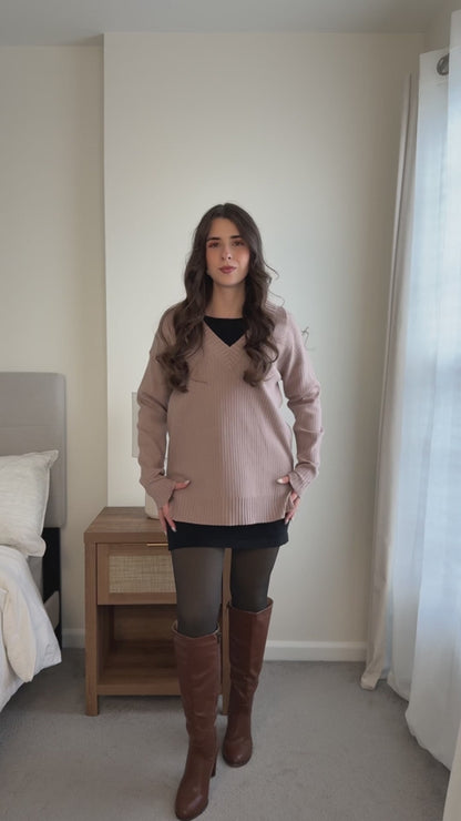 Perssia RibbedLuxe™ Oversized V-Neck Sweater | Effortless Everyday Elegance-US2D