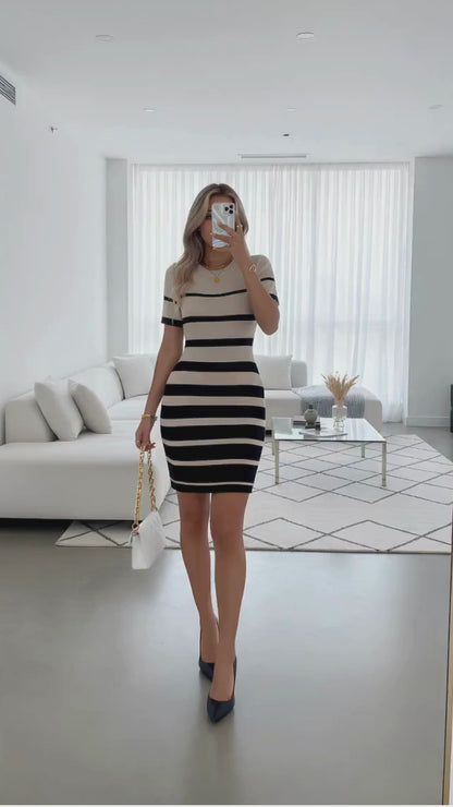 Striped Bodycon Knit Mini Dress - Tre-INT8