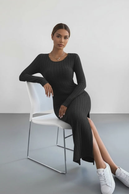 Full Size Ribbed Knit Bodycon Midi Dress Plus Size - Tre(INT8)
