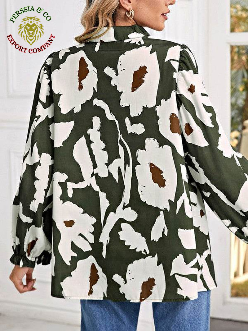 60S Flower Frill Neck Loose Blouse